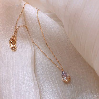 Crystal Water Drop Pendant Necklace Women's Fine Jewelry Adjustable Short Accessories Jewelry Gift