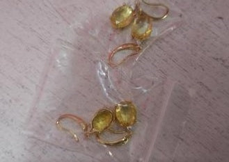 18K Gold Oval Earrings Colored Gems, Champagne Jewelry