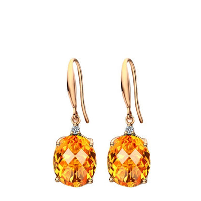 18K Gold Oval Earrings Colored Gems, Champagne Jewelry