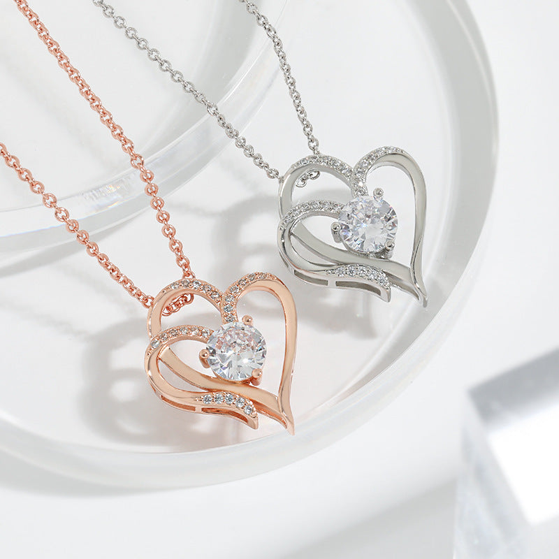 Zircon Double Heart Necklace with Rhinestones - Valentine's Gift