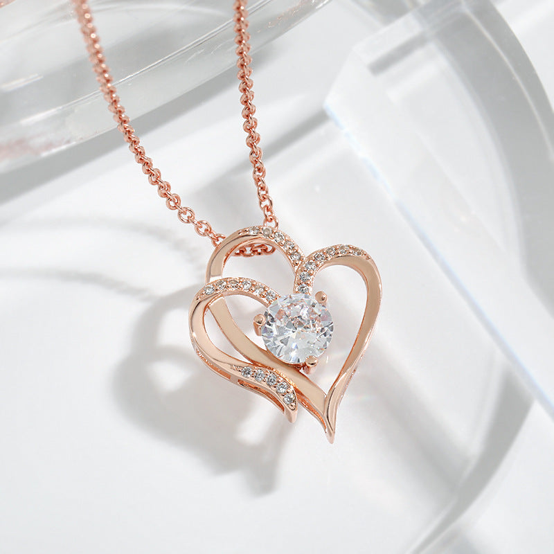 Zircon Double Heart Necklace with Rhinestones - Valentine's Gift