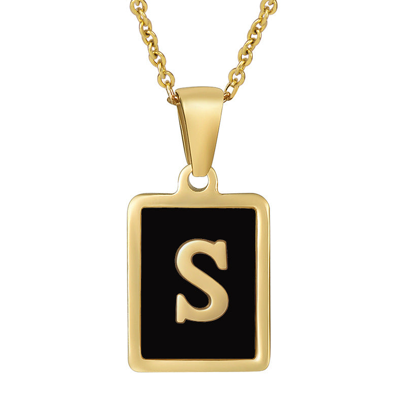 18K Gold Stainless Steel Square Letter Necklace For Women