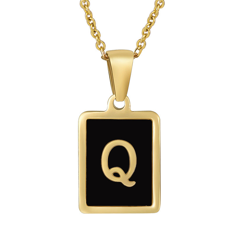 18K Gold Stainless Steel Square Letter Necklace For Women