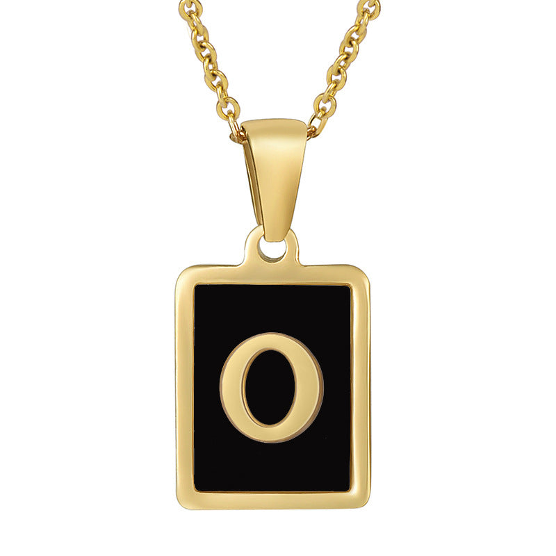 18K Gold Stainless Steel Square Letter Necklace For Women