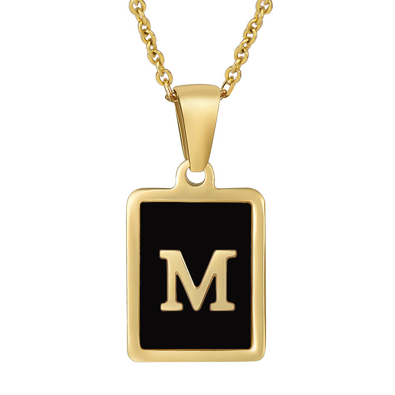 18K Gold Stainless Steel Square Letter Necklace For Women