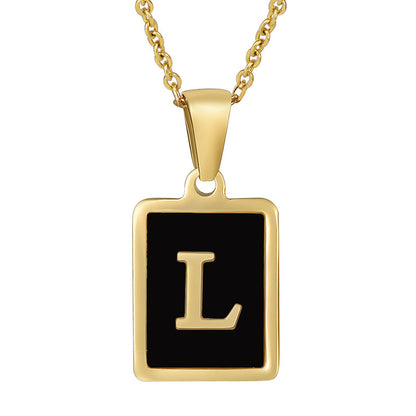 18K Gold Stainless Steel Square Letter Necklace For Women