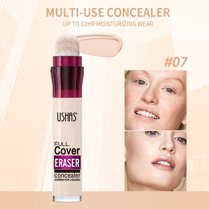 USHAS 12 Color Liquid Concealer Moisturizing Rotating Sponge Head Concealer Long Lasting Lightweight Multi-use Foundation Makeup