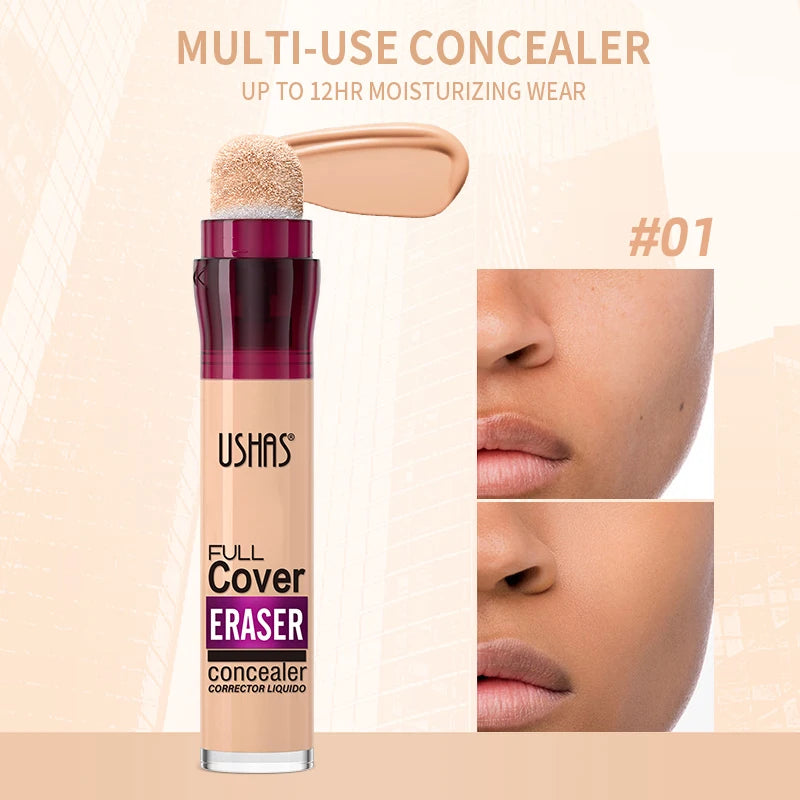 USHAS 12 Color Liquid Concealer Moisturizing Rotating Sponge Head Concealer Long Lasting Lightweight Multi-use Foundation Makeup