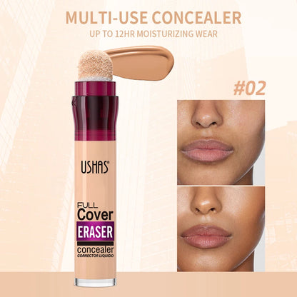 USHAS 12 Color Liquid Concealer Moisturizing Rotating Sponge Head Concealer Long Lasting Lightweight Multi-use Foundation Makeup