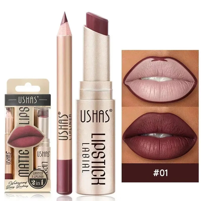 12 Colors Matte Nude Lipstick&lip Liner Set Waterproof Longlasting Lip Liner High Pigmented Slim Lip Sick Lips Makeup