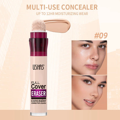 USHAS 12 Color Liquid Concealer Moisturizing Rotating Sponge Head Concealer Long Lasting Lightweight Multi-use Foundation Makeup