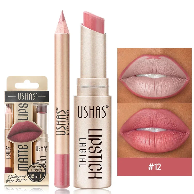 12 Colors Matte Nude Lipstick&lip Liner Set Waterproof Longlasting Lip Liner High Pigmented Slim Lip Sick Lips Makeup