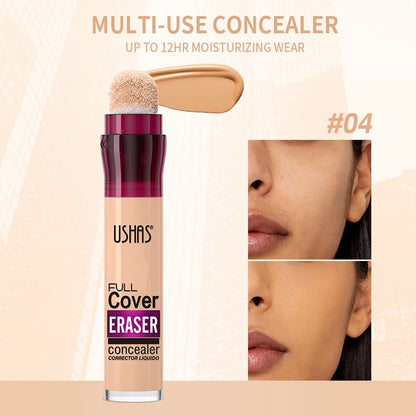 USHAS 12 Color Liquid Concealer Moisturizing Rotating Sponge Head Concealer Long Lasting Lightweight Multi-use Foundation Makeup