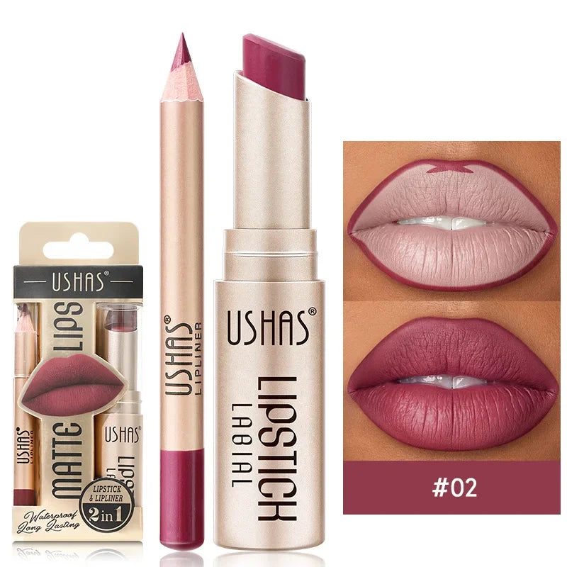 12 Colors Matte Nude Lipstick&lip Liner Set Waterproof Longlasting Lip Liner High Pigmented Slim Lip Sick Lips Makeup