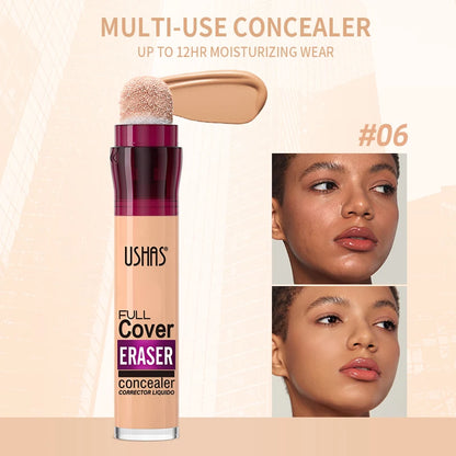 USHAS 12 Color Liquid Concealer Moisturizing Rotating Sponge Head Concealer Long Lasting Lightweight Multi-use Foundation Makeup