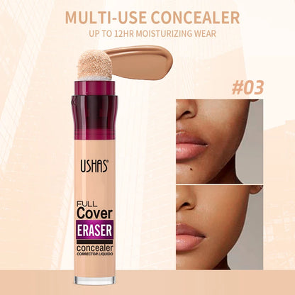 USHAS 12 Color Liquid Concealer Moisturizing Rotating Sponge Head Concealer Long Lasting Lightweight Multi-use Foundation Makeup