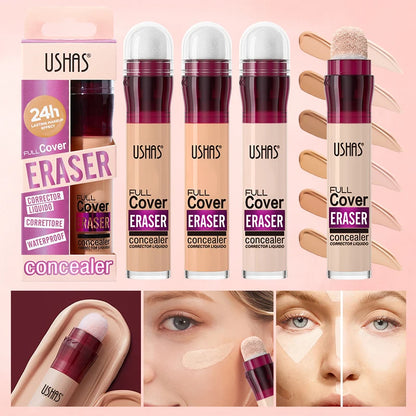 USHAS 12 Color Liquid Concealer Moisturizing Rotating Sponge Head Concealer Long Lasting Lightweight Multi-use Foundation Makeup