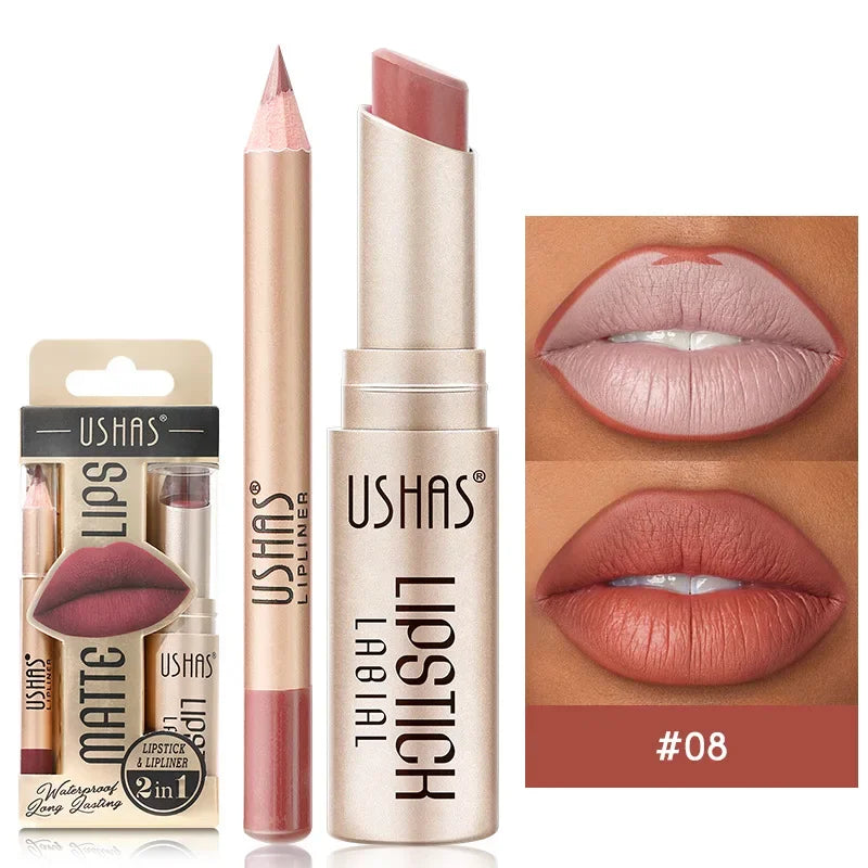 12 Colors Matte Nude Lipstick&lip Liner Set Waterproof Longlasting Lip Liner High Pigmented Slim Lip Sick Lips Makeup