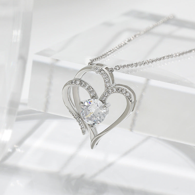 Zircon Double Heart Necklace with Rhinestones - Valentine's Gift