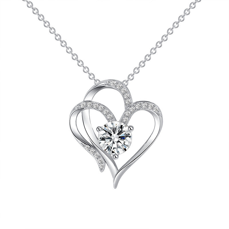 Zircon Double Heart Necklace with Rhinestones - Valentine's Gift