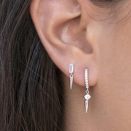 Sterling Silver Needle Conical Geometric Color Zircon Stud Earrings