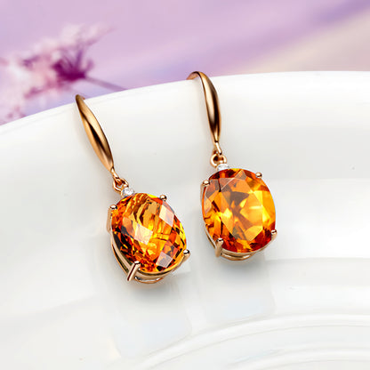 18K Gold Oval Earrings Colored Gems, Champagne Jewelry